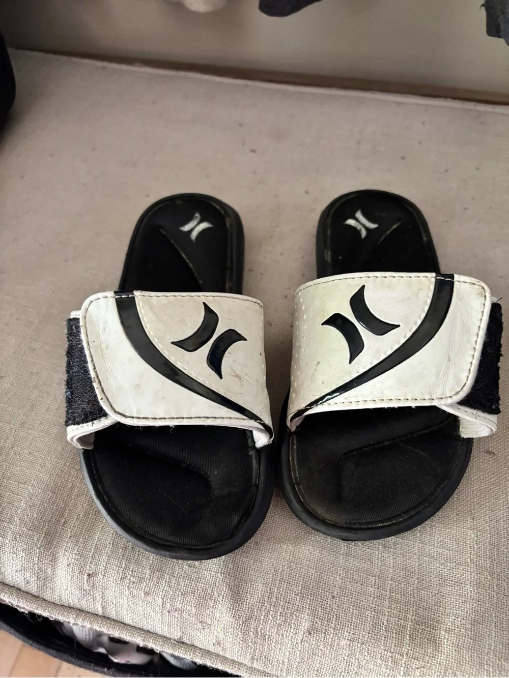 Hurley Kids Black and White Velcro Slide Sandals